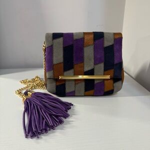 Brian Atwood Patchwork Crossbody Bag in Purple, Gray, Orange and Navy NEVER USED